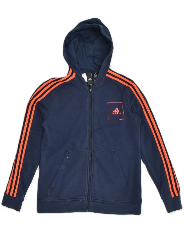 men's sweater vest -ADIDAS Boys Zip Hoodie Sweater 13-14 Years Navy Blue Cotton