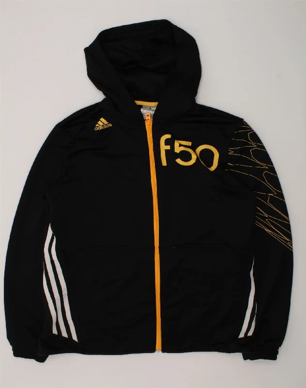 men's hooded sweaters -ADIDAS Boys Zip Hoodie Sweater 15-16 Years Black Polyester