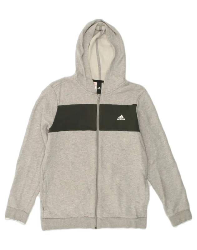 men's performance sweaters -ADIDAS Boys Zip Hoodie Sweater 15-16 Years Grey Colourblock Cotton