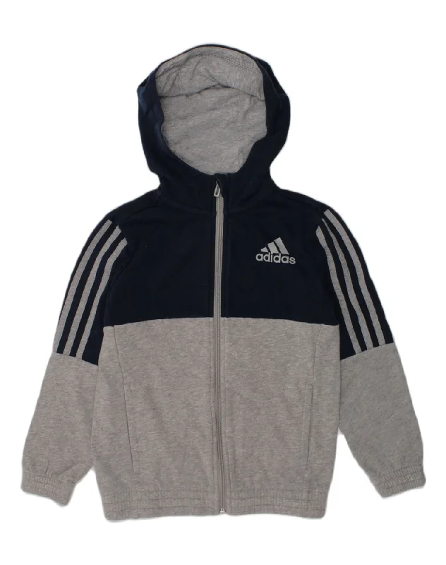 men's hooded sweaters -ADIDAS Boys Zip Hoodie Sweater 7-8 Years Grey Colourblock