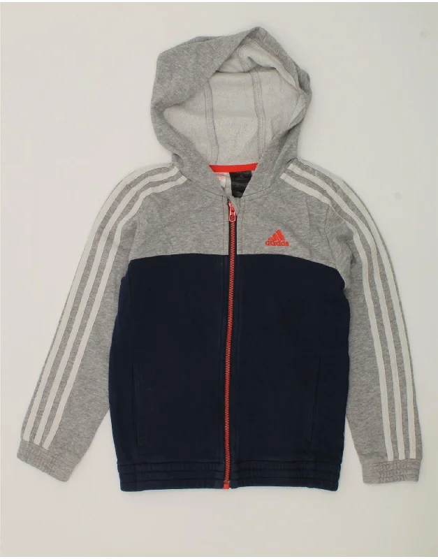 men's casual pullover sweaters -ADIDAS Boys Zip Hoodie Sweater 7-8 Years Navy Blue Colourblock Cotton