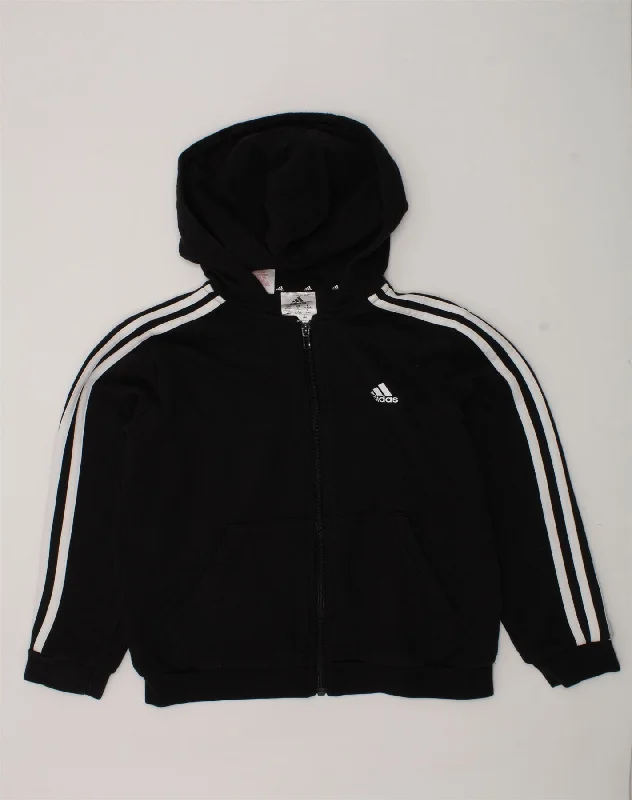 men's thermal sweaters -ADIDAS Boys Zip Hoodie Sweater 9-10 Years Black Cotton