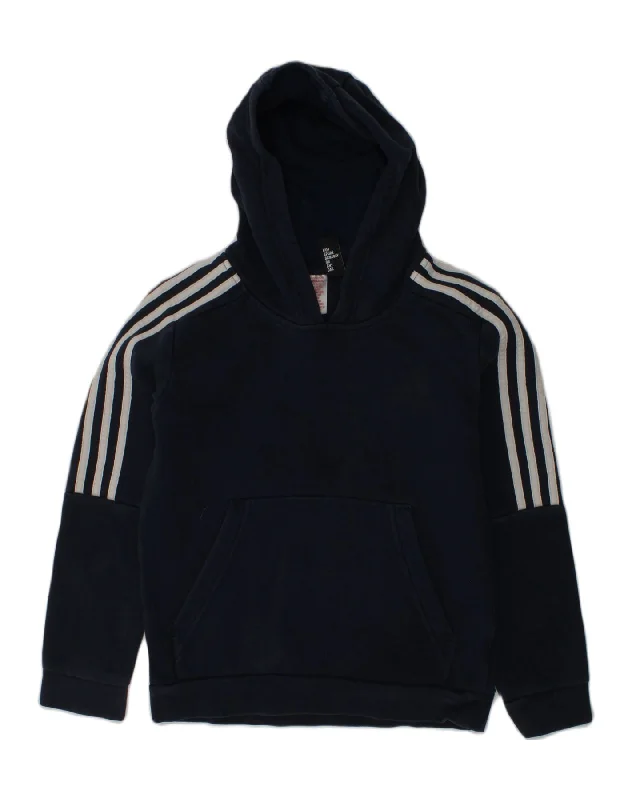 men's zip-up sweaters -ADIDAS Boys Zip Hoodie Sweater 9-10 Years Black Cotton