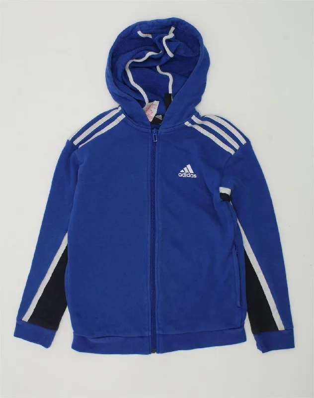 men's turtleneck sweaters -ADIDAS Boys Zip Hoodie Sweater 9-10 Years Blue Cotton