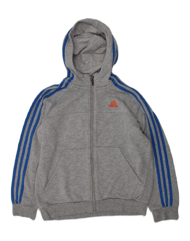 men's textured sweaters -ADIDAS Boys Zip Hoodie Sweater 9-10 Years Grey Cotton