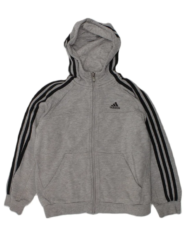 men's slim-fit sweaters -ADIDAS Boys Zip Hoodie Sweater 9-10 Years Grey Cotton