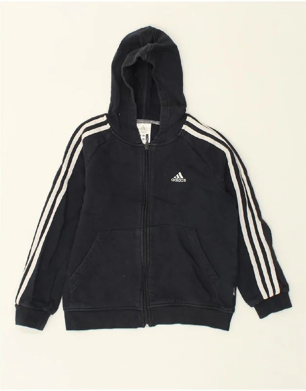 men's stylish sweaters -ADIDAS Boys Zip Hoodie Sweater 9-10 Years Navy Blue Cotton