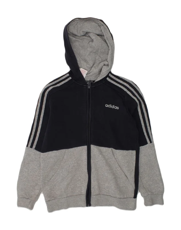 men's oversized sweaters -ADIDAS Boys Zip Hoodie Sweater 9-10 Years Small  Grey Colourblock Cotton