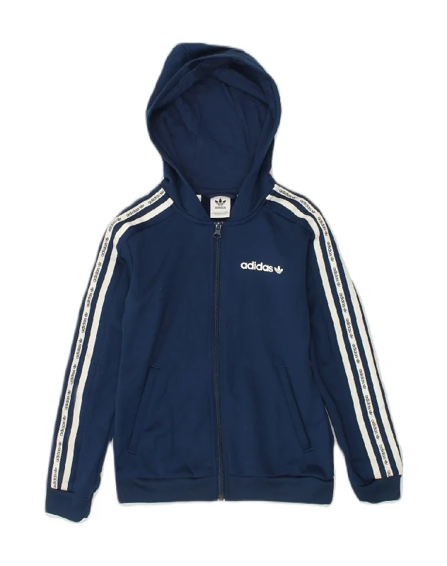 men's casual sweaters -ADIDAS Boys Zip Hoodie Sweater 9-10 Years Small  Navy Blue Polyester