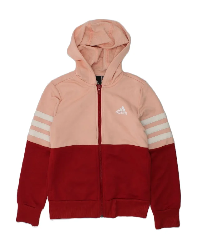 men's cotton sweaters -ADIDAS Girls Graphic Zip Hoodie Sweater 9-10 Years Pink Colourblock