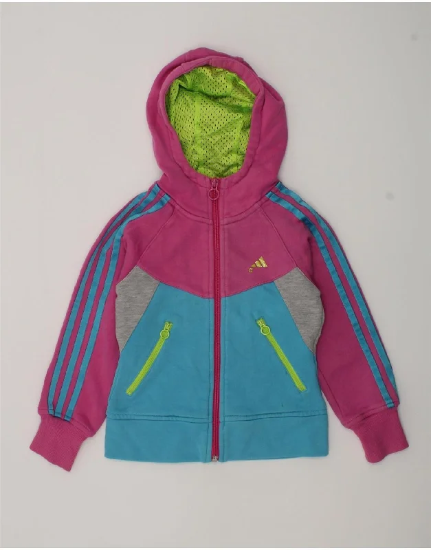 men's ribbed sweaters -ADIDAS Girls Zip Hoodie Sweater 4-5 Years Multicoloured Colourblock Cotton