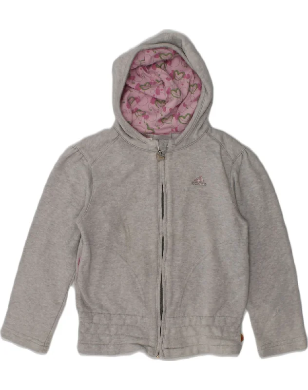 men's sweater vest -ADIDAS Girls Zip Hoodie Sweater 5-6 Years Grey Cotton