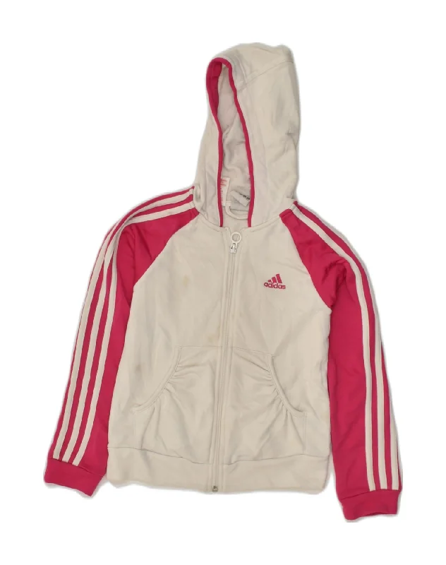 men's formal sweaters -ADIDAS Girls Zip Hoodie Sweater 7-8 Years Pink Colourblock Polyester