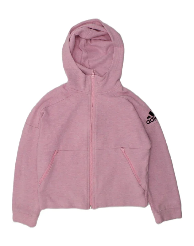 men's sweater for layering -ADIDAS Girls Zip Hoodie Sweater 9-10 Years Pink Cotton