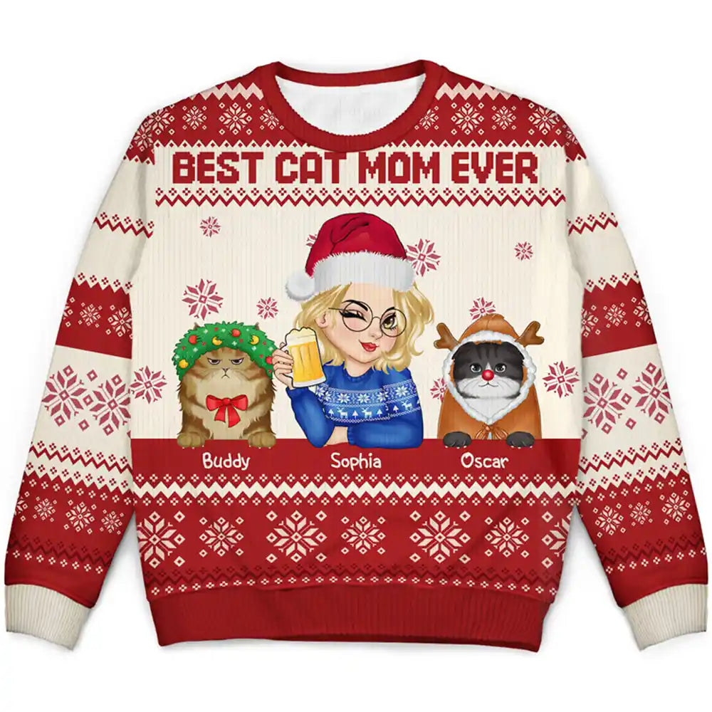 men's everyday sweaters -Best Cat Mom Ever Christmas - Personalized Unisex Ugly Sweater