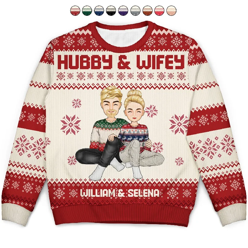 men's knit cardigans -Cartoon Style Couple - Christmas Gift For Spouse, Husband, Wife - Personalized Unisex Ugly Sweater