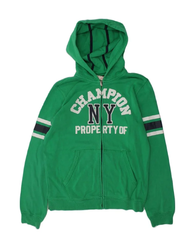 men's ribbed sweaters -CHAMPION Boys Graphic Zip Hoodie Sweater 11-12 Years Large  Green Cotton