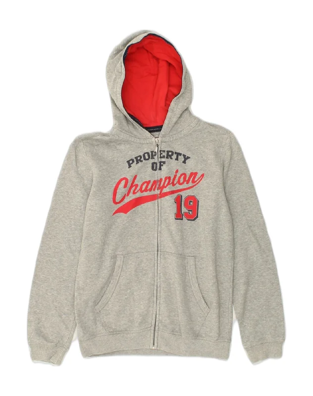 men's cozy knit sweaters -CHAMPION Boys Graphic Zip Hoodie Sweater 11-12 Years Large  Grey Cotton