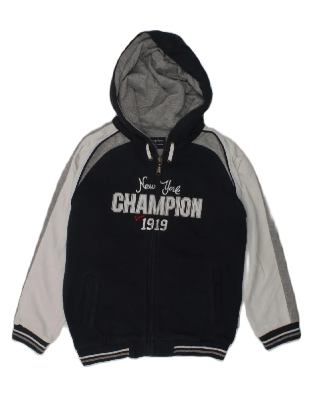 men's cozy sweaters -CHAMPION Boys Graphic Zip Hoodie Sweater 7-8 Years Small  Navy Blue