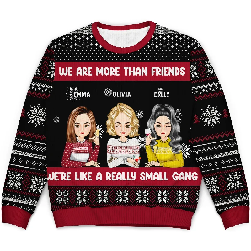 men's high-quality cashmere sweaters -Christmas Bestie Cartoon Drinking Really Small Gang - Gift For Bestie - Personalized Unisex Ugly Sweater