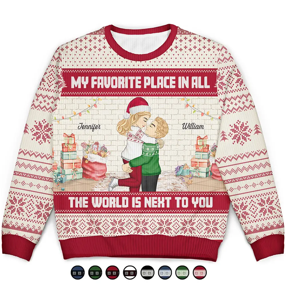 men's cardigan sweaters -Christmas Couple My Favorite Place In The World - Personalized Unisex Ugly Sweater