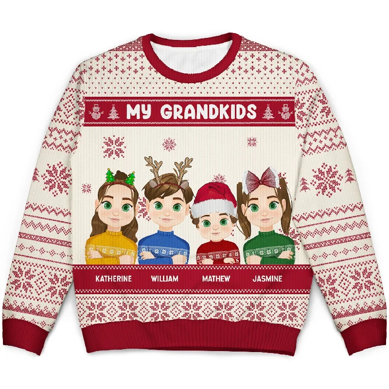 men's zip-up knit sweaters -Christmas My Grandkids Our Grandkids - Gift For Grandparents - Personalized Unisex Ugly Sweater