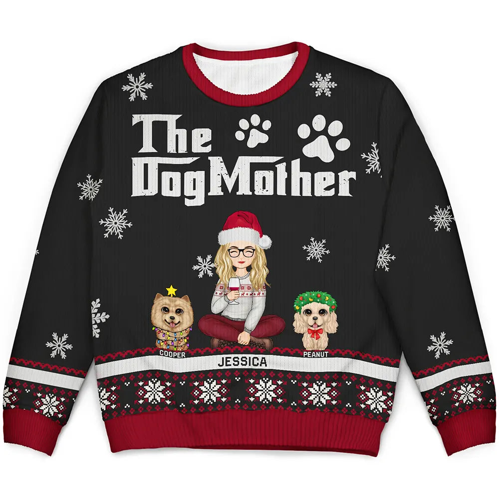 men's ribbed-knit sweaters -Christmas The Dogmother The Dogfather - Personalized Unisex Ugly Sweater