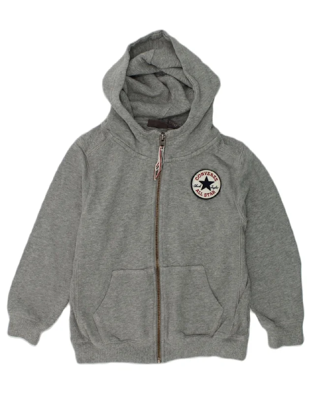 men's fitted sweaters -CONVERSE Boys Zip Hoodie Sweater 6-7 Years Grey Cotton