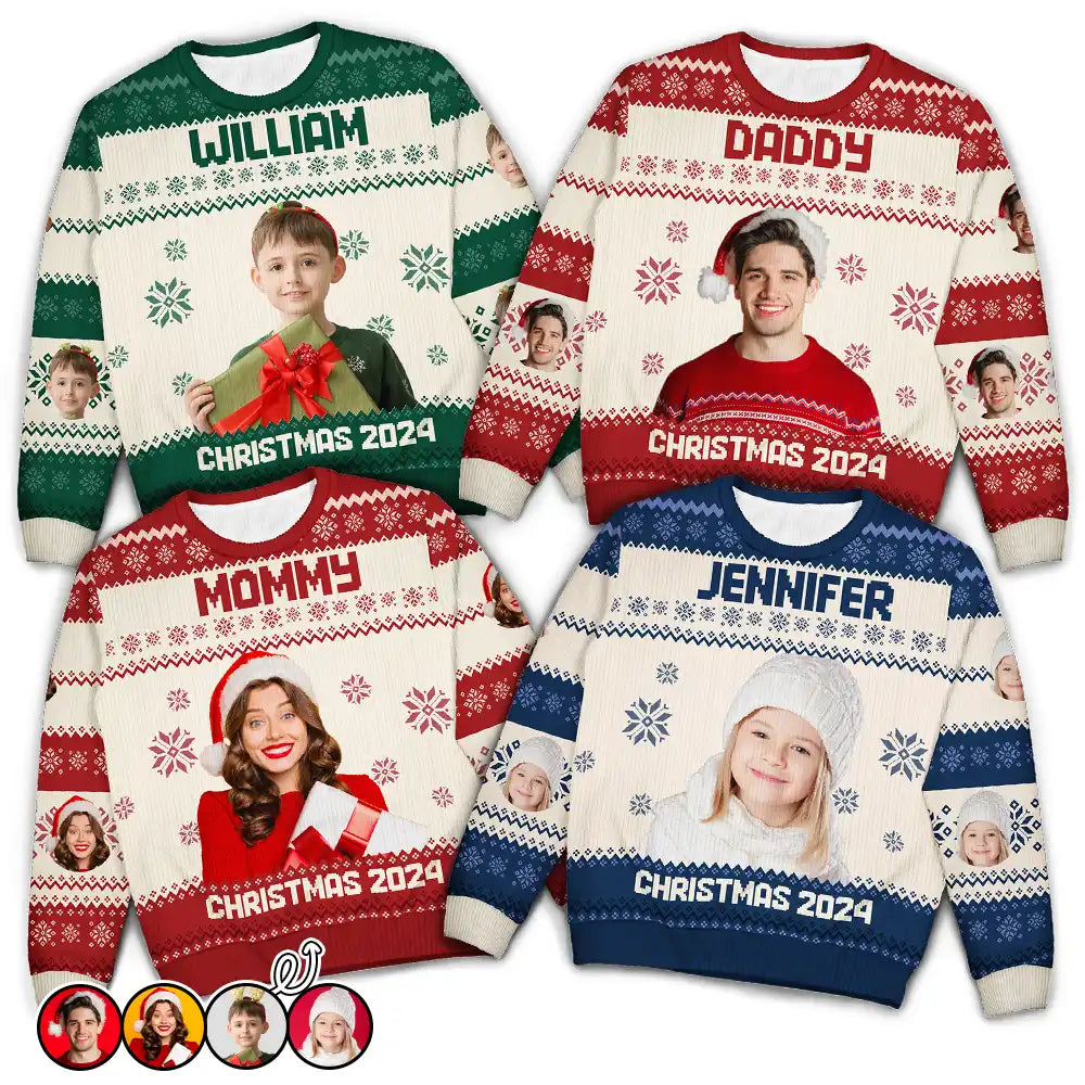 men's zip-up sweaters -Custom Photo Christmas Family Matching Sweater - Personalized Unisex Ugly Sweater