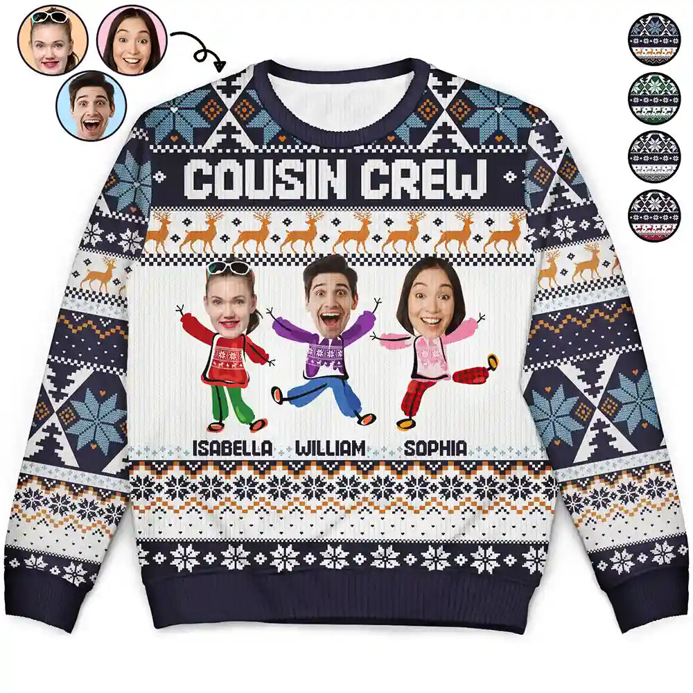 men's wool sweaters -Custom Photo Cousin Crew Family - Personalized Unisex Ugly Sweater