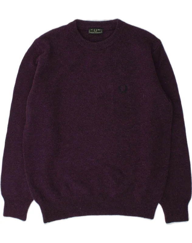 men's luxurious sweaters -FRED PERRY Boys Crew Neck Jumper Sweater 9-10 Years Purple Wool