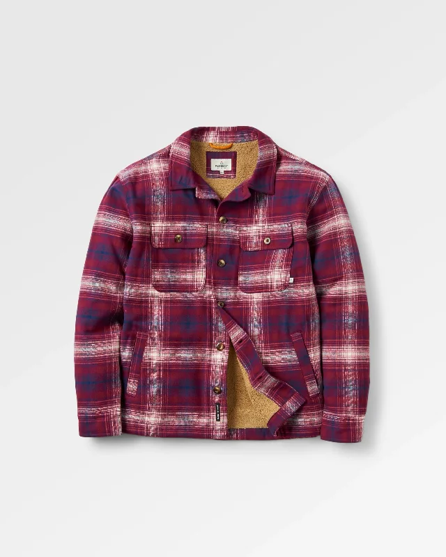 men's fashionable shirts for work -Freestyle Sherpa-Lined Overshirt - Wine/Rich Navy Check