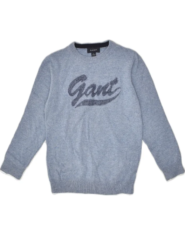 men's cardigan knitwear -GANT Boys Graphic Crew Neck Jumper Sweater 7-8 Years Medium  Blue