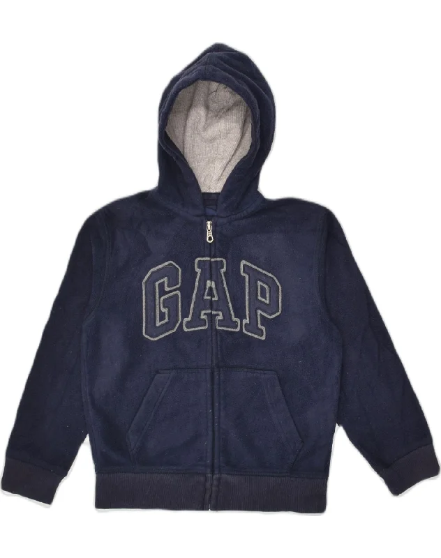 men's warm knit sweaters -GAP Boys Graphic Fleece Zip Hoodie Sweater 6-7 Years Navy Blue Polyester