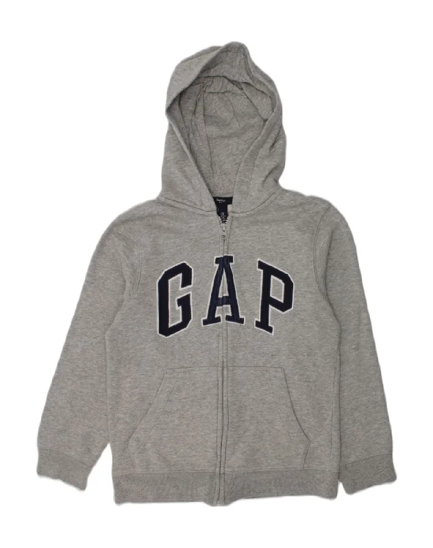 men's wool sweaters -GAP Boys Graphic Zip Hoodie Sweater 8-9 Years Medium  Grey Cotton