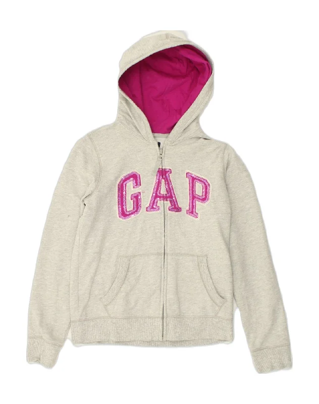 men's classic v-neck sweaters -GAP Girls Graphic Zip Hoodie Sweater 14-15 Years 2XL  Grey Cotton