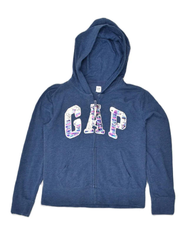 men's lightweight knitted sweaters -GAP Girls Graphic Zip Hoodie Sweater 14-15 Years 2XL Navy Blue Cotton