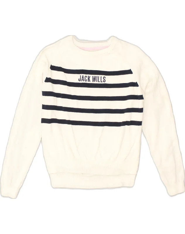 men's thermal sweaters -JACK WILLS Girls Boat Neck Jumper Sweater 10-11 Years White Striped Cotton