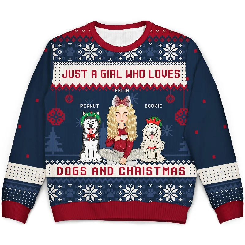 men's stylish knit pullovers -Just A Girl Who Loves Dogs And Christmas Cartoon Style - Gift For Dog Moms, Dog Lovers - Personalized Unisex Ugly Sweater