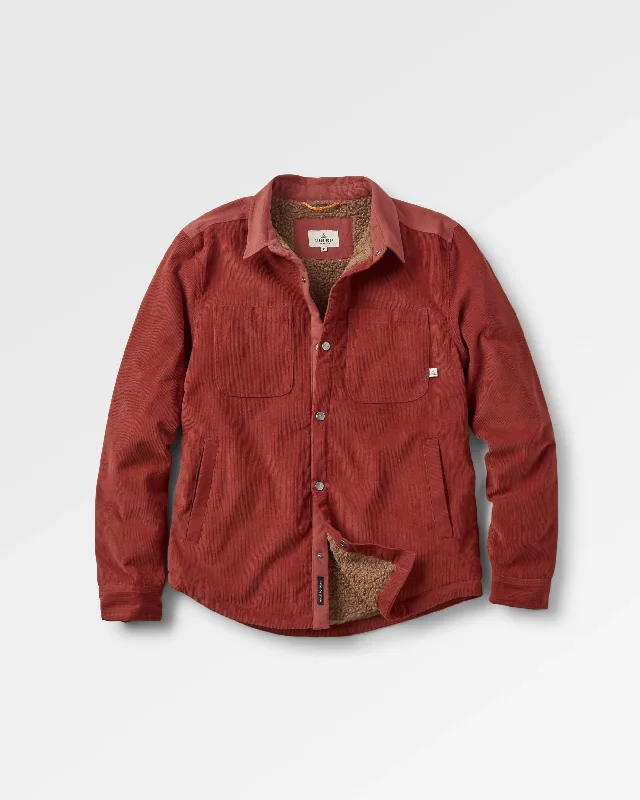 men's relaxed office shirts -Kodiak 2.0 Sherpa Lined Cord Overshirt - Red Ochre