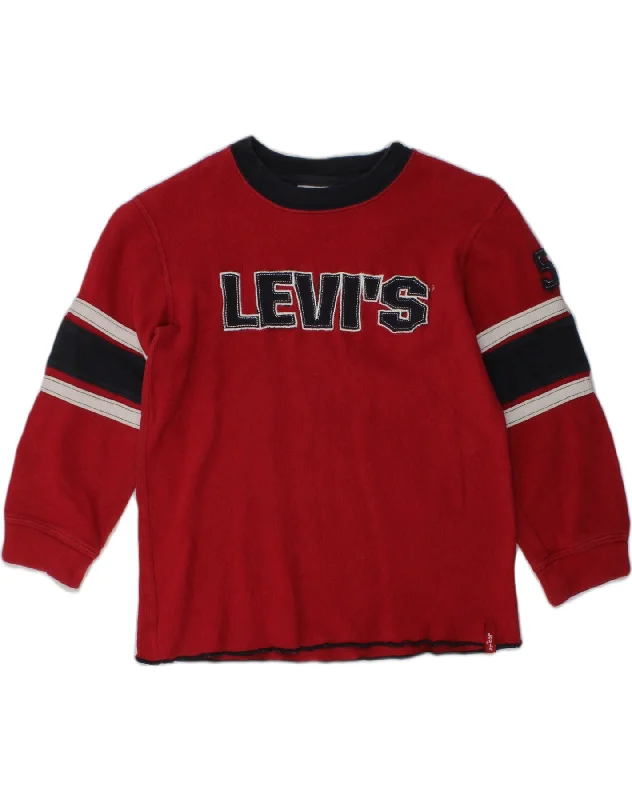 men's cotton sweaters -LEVI'S Boys Graphic Crew Neck Jumper Sweater 4-5 Years Red Cotton