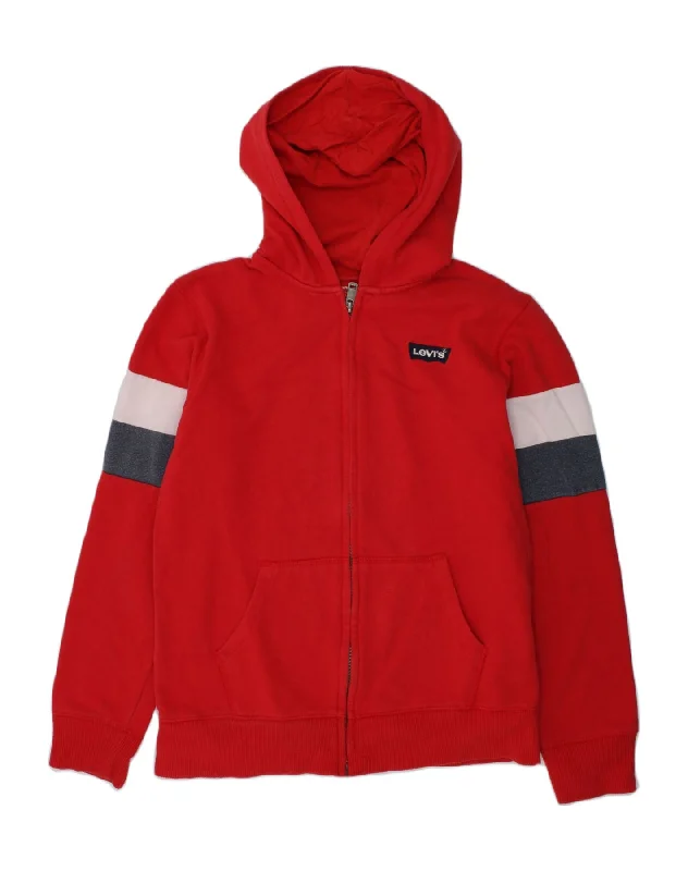 men's premium wool sweaters -LEVI'S Boys Zip Hoodie Sweater 13-14 Years Red Cotton