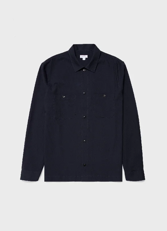 men's slim-fit shirts -Men's Seersucker Overshirt in Navy