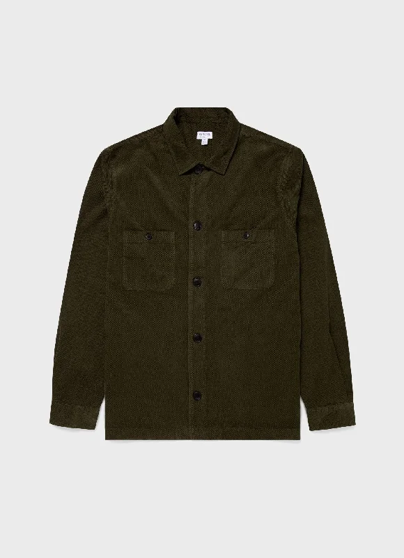 men's casual shirts -Men's Cellular Cord Overshirt in Dark Olive