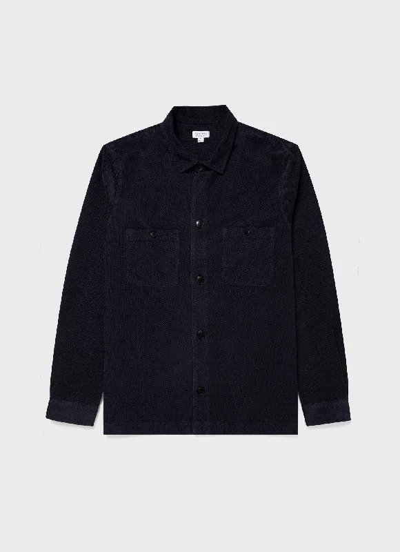 men's button-up shirts -Men's Cellular Cord Overshirt in Navy