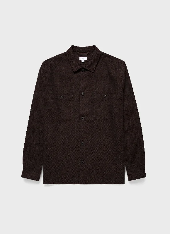 men's office-ready shirts -Men's Herringbone Overshirt in Cocoa Brown