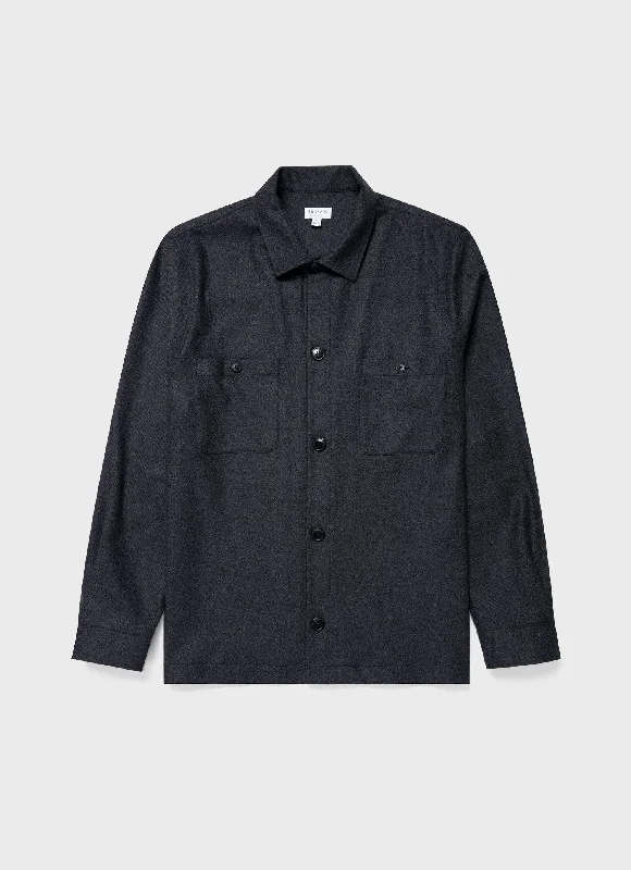 men's dress shirts -Men's Wool Twill Overshirt in Charcoal Melange