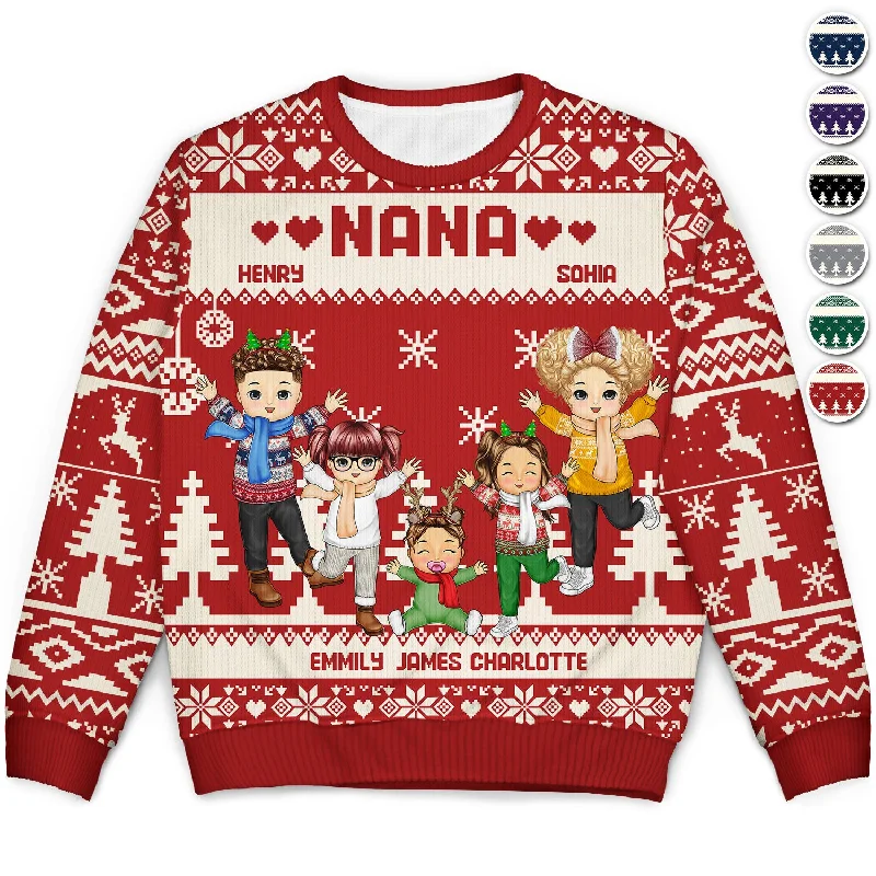 men's high-neck sweaters -Nana Papa Daddy Mommy Grandkids - Christmas Gift For Grandparents, Parents- Personalized Unisex Ugly Sweater