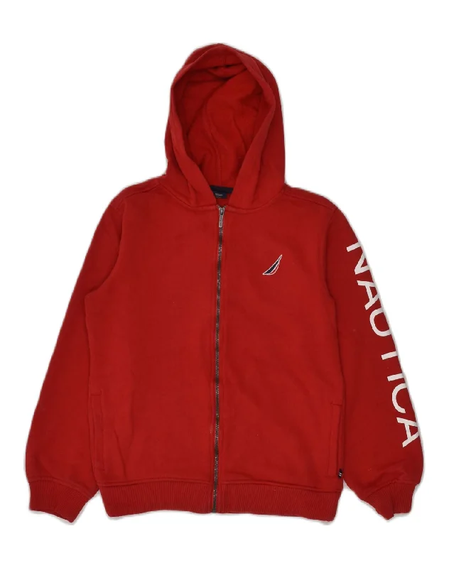 men's formal wool sweaters -NAUTICA Boys Graphic Zip Hoodie Sweater 11-12 Years Red Cotton