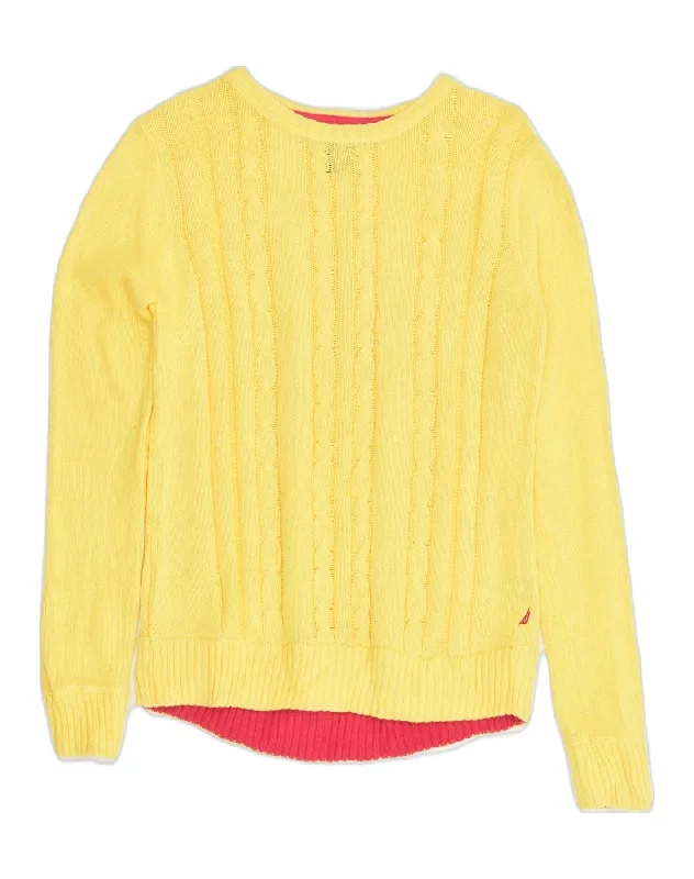 men's patterned sweaters -NAUTICA Girls Boat Neck Jumper Sweater 14-15 Years Large Yellow Cotton